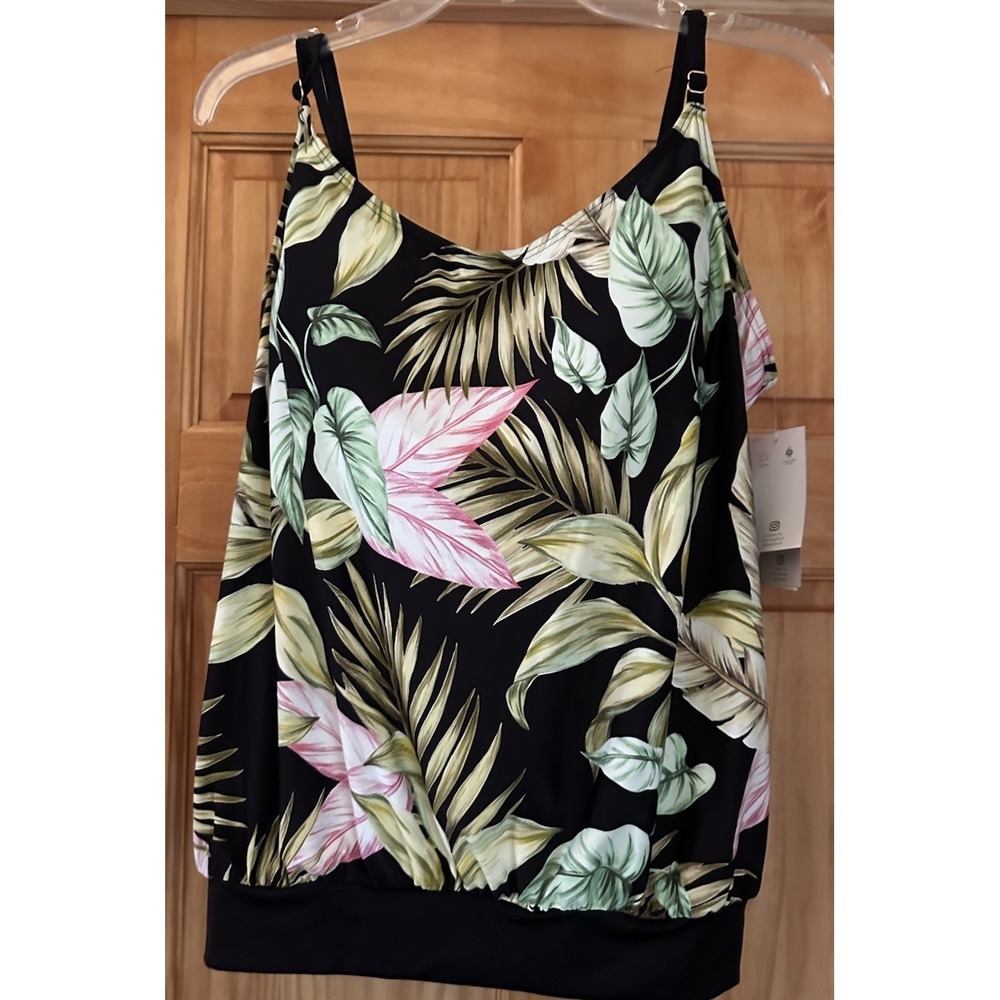 Lands' End Size 16 Tankini Black Floral Print New With Tag Style 25L